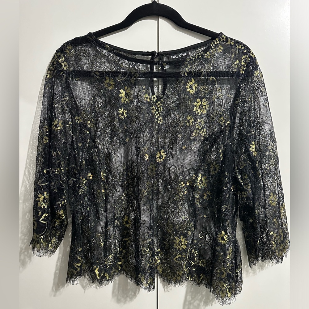 City Chic Gold Lace Cropped Blouse